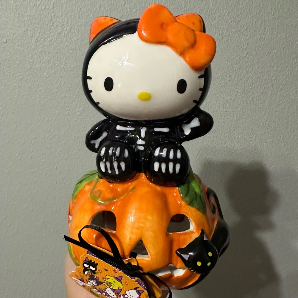 Hello Kitty Blue Sky Ceramic Halloween Candle Holder - Black Cat & Pumpkin